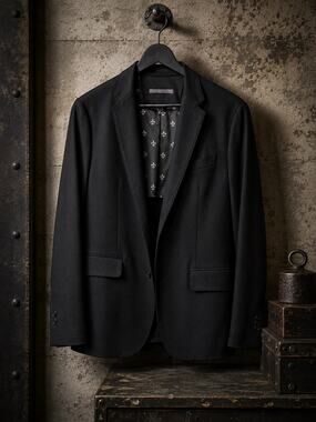 John Varvatos Black Virgin Wool Nylon Cashmere Blend Blazer Sport Coat EU 48